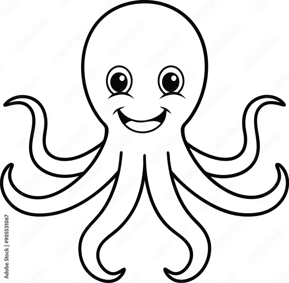 happy Octopus line art vector illustration happy Octopus line art vector illustration