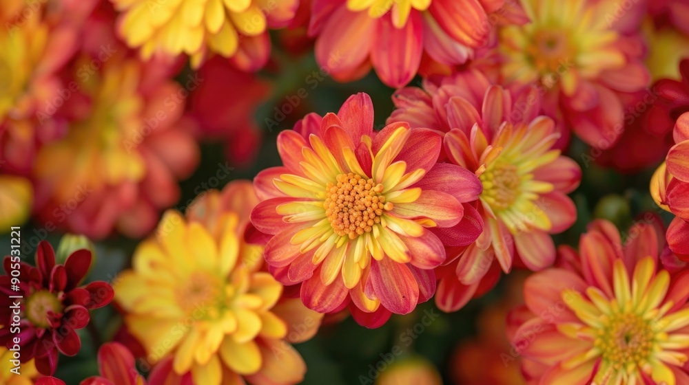 Close up photo of red and yellow mums Close up photo of red and yellow mums
