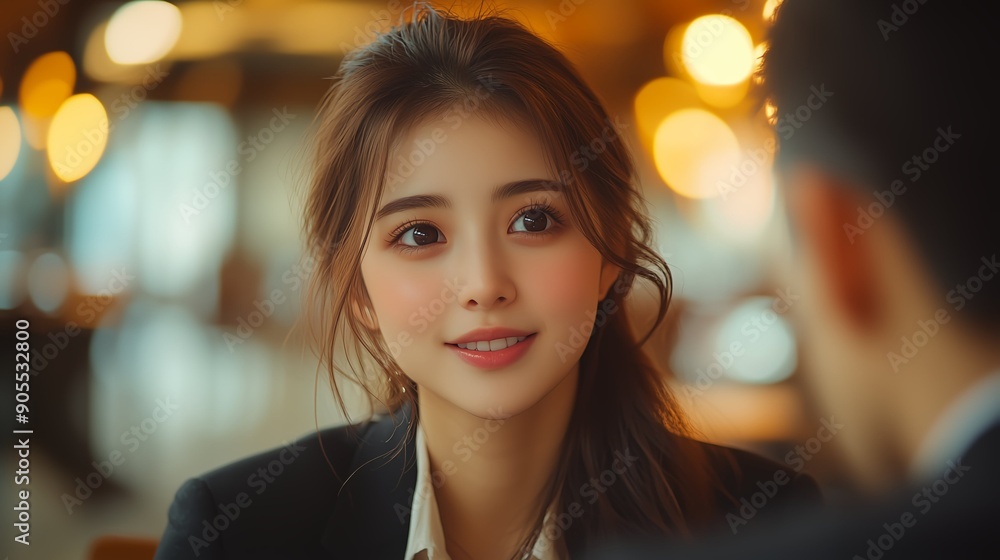 オフィスで仕事をする日本人女性 オフィスで仕事をする日本人女性