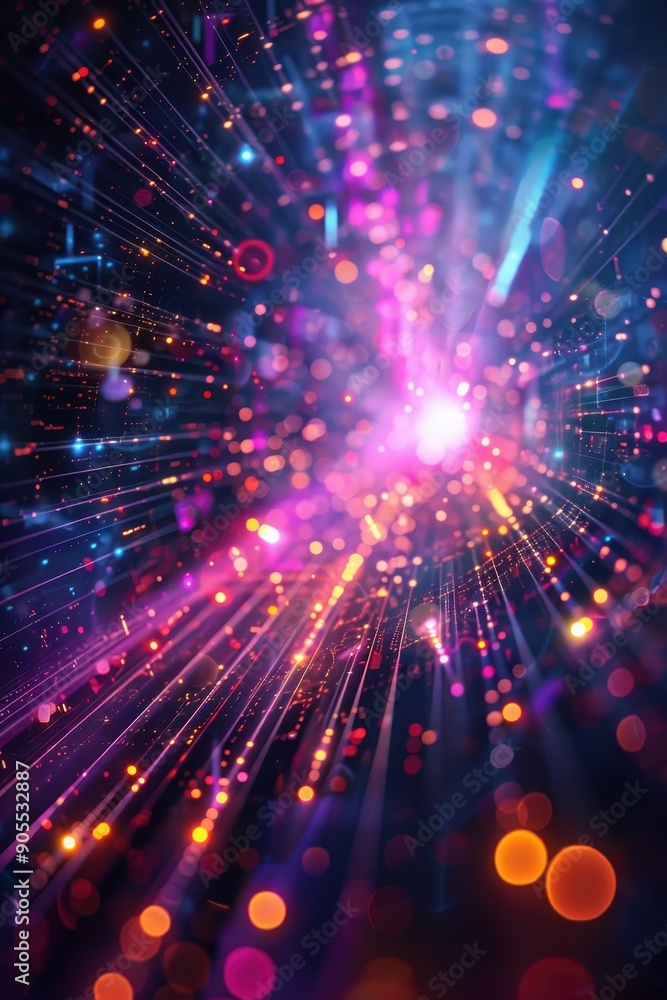 Naklejka premium Futuristic Digital Patterns - Dynamic Abstract Background with Vibrant Glowing Elements