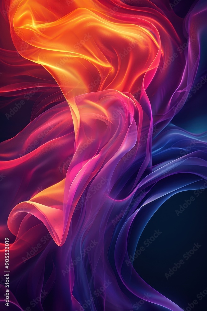 Obraz premium Vibrant Swirling Abstract Design on Dark Background - Futuristic Artwork with Dynamic Lines and Bright Colors