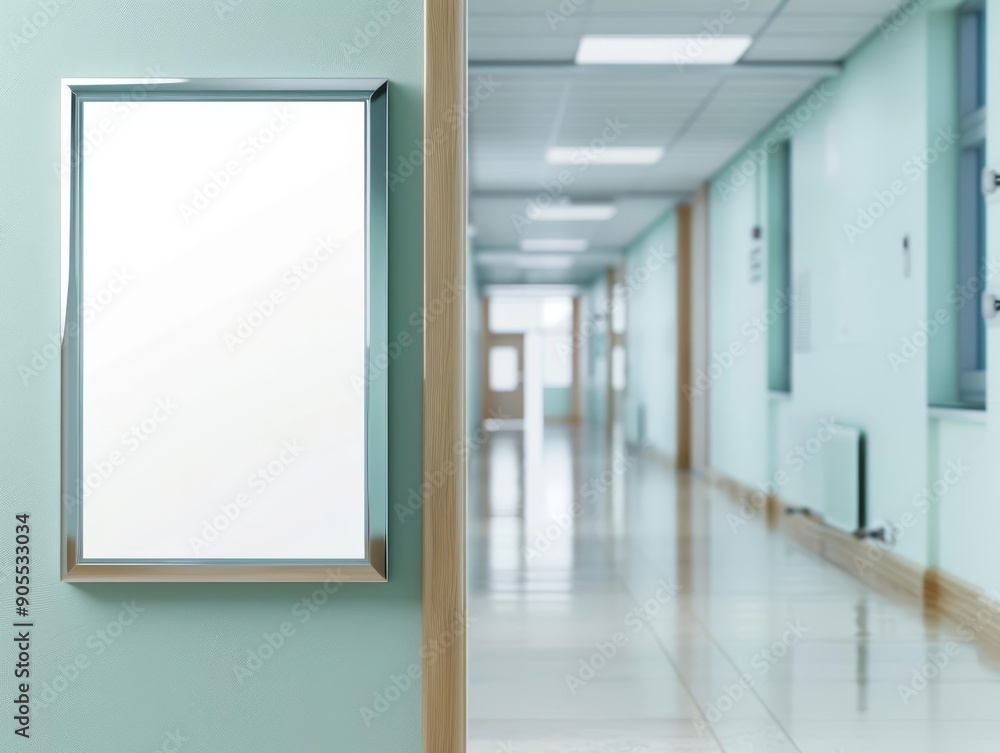 Empty sign in a well-lit healthcare facility, ideal for health awareness messages or medical branding campaigns Empty sign in a well-lit healthcare facility, ideal for health awareness messages or medical branding campaigns