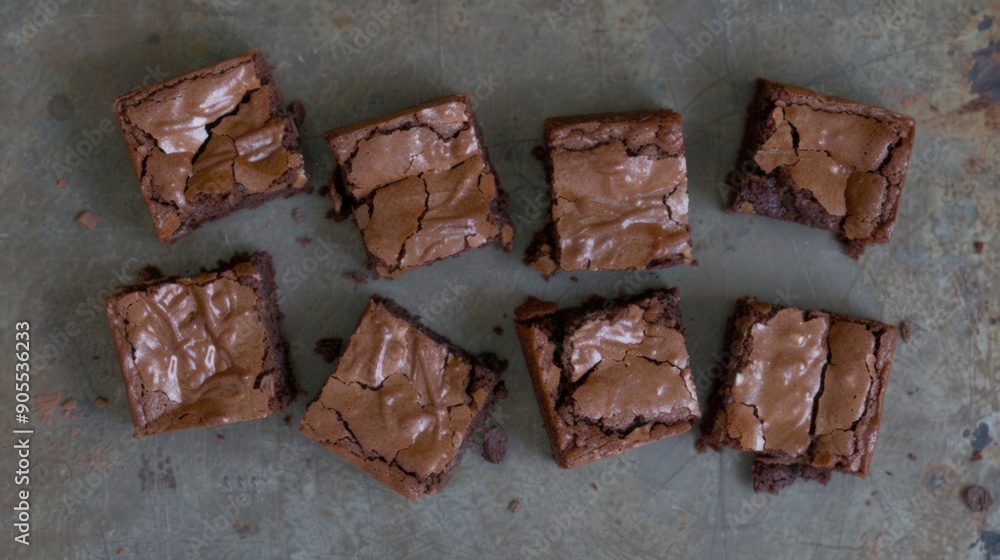 Chocolate brownies cut into squares, arranged on rustic backdrop, brownies have glossy, cracked surface rich, fudgy texture, this image conveys homemade, indulgent feel, perfect for dessert. Chocolate brownies cut into squares, arranged on rustic backdrop, brownies have glossy, cracked surface rich, fudgy texture, this image conveys homemade, indulgent feel, perfect for dessert.