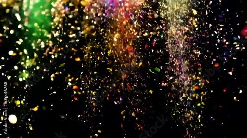 Colorful Glittering Mardi Gras Confetti Falling Against Black Background, Loopable 3D Animation