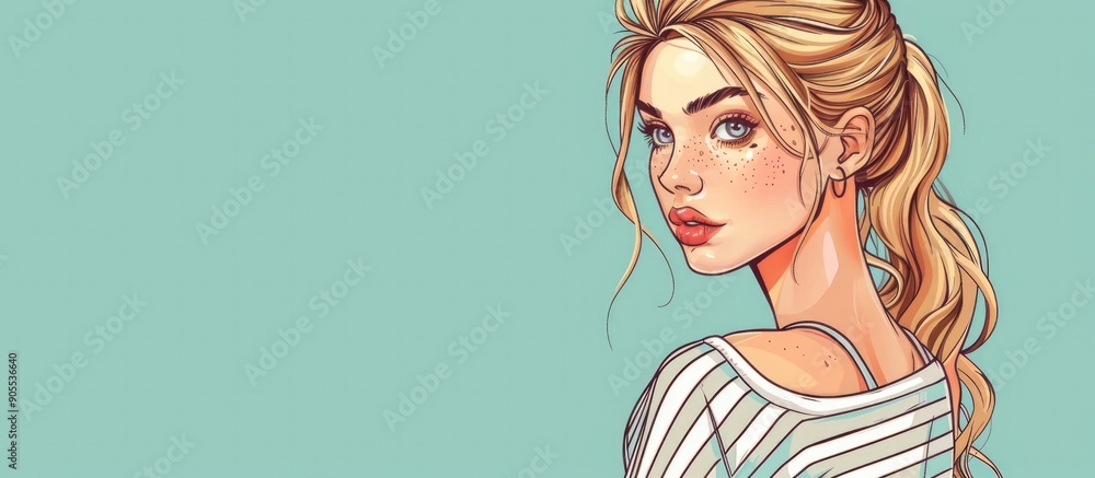 Young beautiful blonde girl in a striped jumpsuit Young beautiful blonde girl in a striped jumpsuit