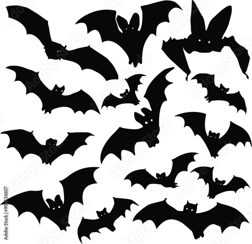 Halloween isolated black bat silhouettes for holiday horror night, vector cartoon icons. Flying vampire bat silhouettes for Halloween and trick or treat party scary and spooky boo decoration