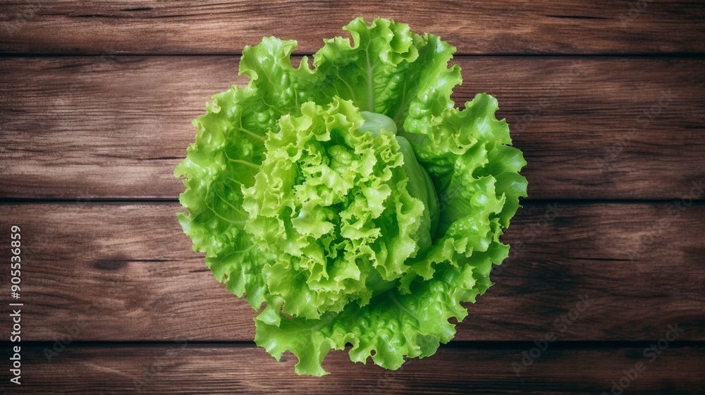 Fresh Green Lettuce on Rustic Wooden Background - Healthy Food Concept Fresh Green Lettuce on Rustic Wooden Background - Healthy Food Concept