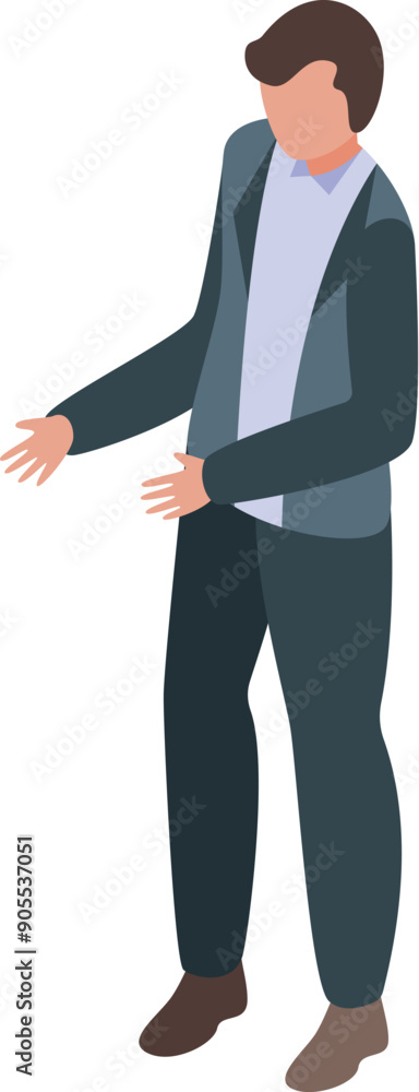 Businessman is standing and gesturing with his hands as if presenting something Businessman is standing and gesturing with his hands as if presenting something