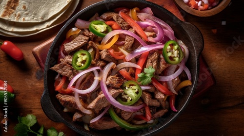 Authentic Mexican Fajitas with Sizzling Peppers and Onions