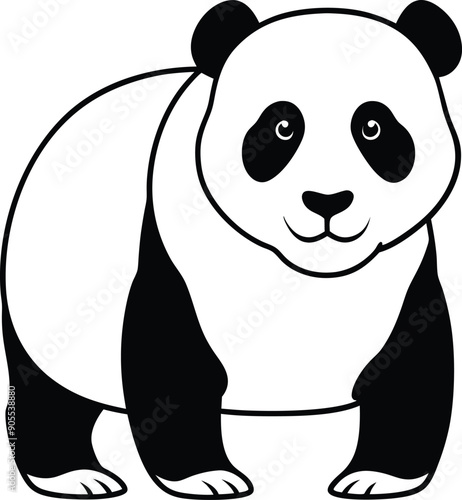 panda black and white silhouette vector line art illustration