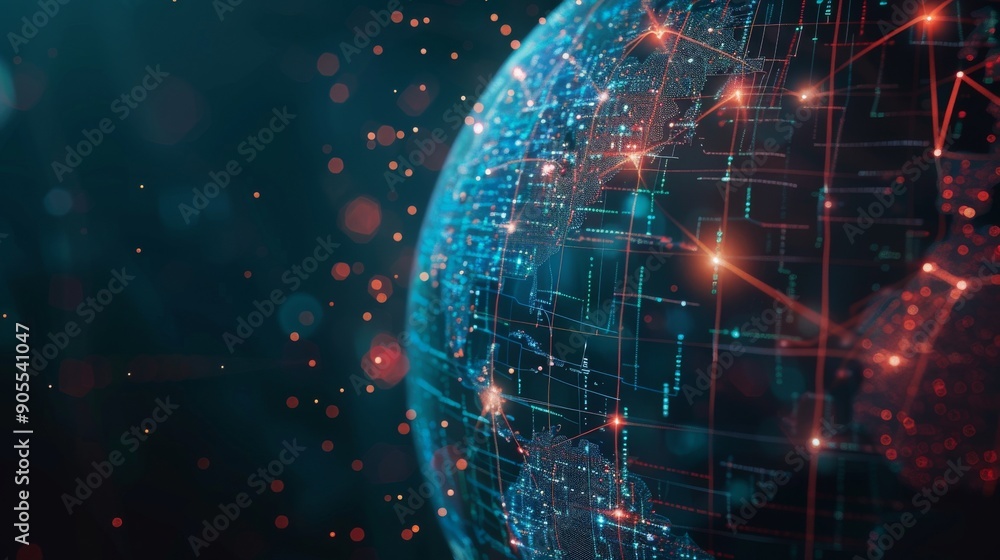 Abstract digital globe with glowing lines and connections, representing ...
