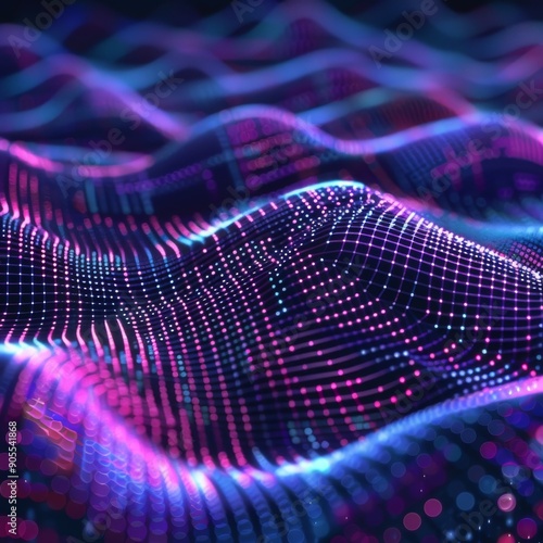 Abstract digital wave pattern in vibrant purple and blue hues.