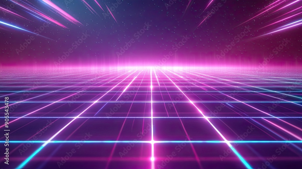 Abstract background with a futuristic, neon grid and glowing lines Abstract background with a futuristic, neon grid and glowing lines