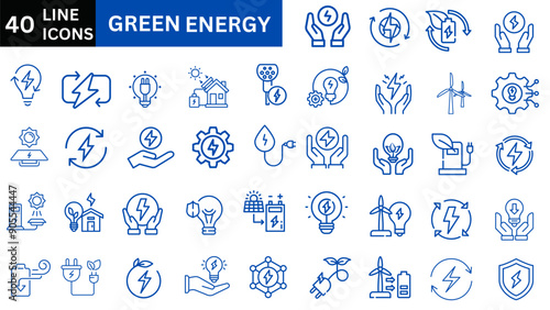 Green and green energy icon set. Collection of  green  energy, ecology and green electricity icons. Ecology concept.