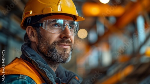 Construction Worker in Hard Hat Reflecting on Progress at Industrial Site During Daytime photo