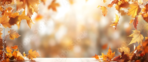 Sunlit autumn leaves framing a blurred background, ideal for thanksgiving themes, seasonal marketing, or nature-focused projects, ample copy space.