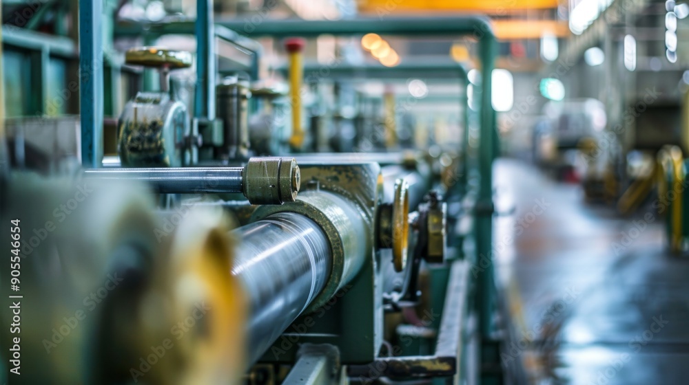 Close up of industrial machinery and pipes in a factory setting. The metal parts are worn and show signs of age. The focus is on the pipes and valves. Close up of industrial machinery and pipes in a factory setting. The metal parts are worn and show signs of age. The focus is on the pipes and valves.