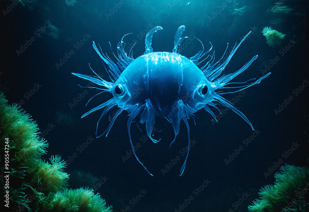 Bioluminescent abyssal creature in Mariana Trench surroundings Stock ...