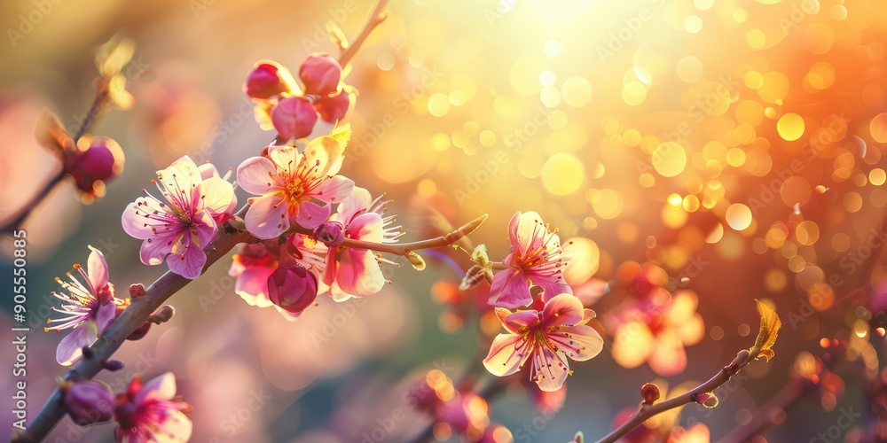 Beautiful nature spring blossom apricot tree scene. AI generation. Beautiful nature spring blossom apricot tree scene. AI generation.
