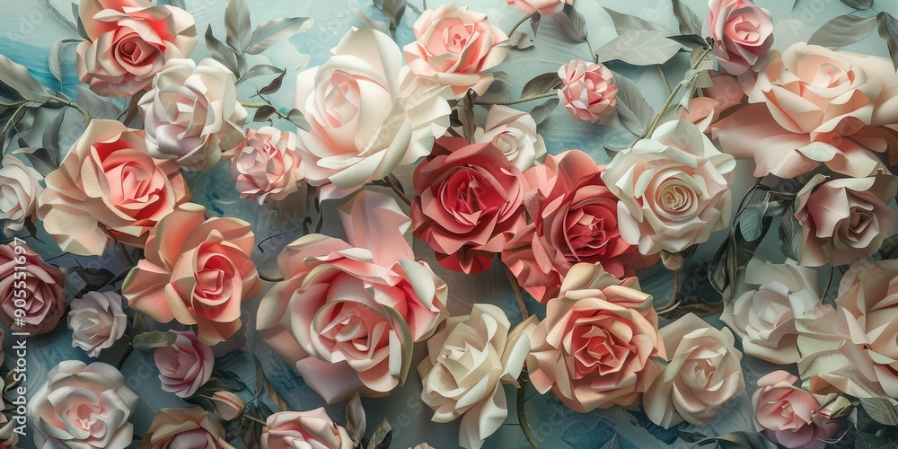 Beautiful roses pastel colored craft paper. AI generation. Beautiful roses pastel colored craft paper. AI generation.
