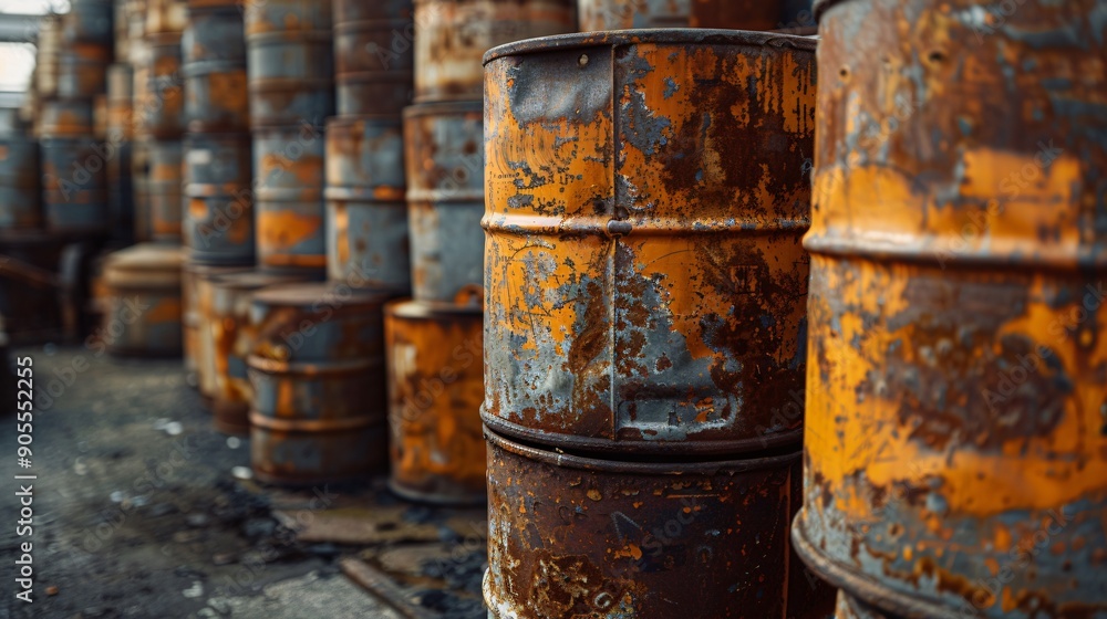 Industrial Evolution Contrast of Rusty Metallic Barrels Among Shiny New Ones Industrial Evolution Contrast of Rusty Metallic Barrels Among Shiny New Ones