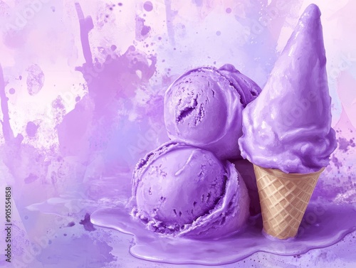 Delicate Lavender Ice Cream Texture - Realistic Fresh Illustration