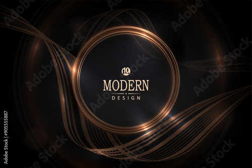 Composition with a round abstract frame in gold color on a black background.