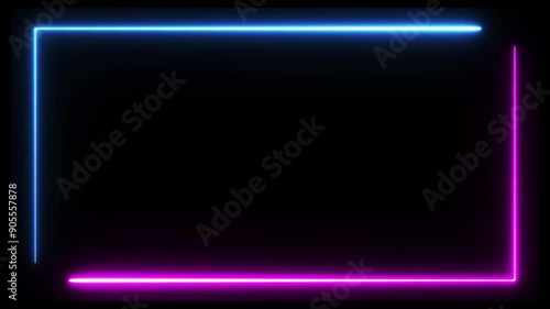 Wallpaper Mural Abstract neon studio background, rectangular frame made of two moving neon lights overlay, seamless concert wall neon gradient web animation. Torontodigital.ca