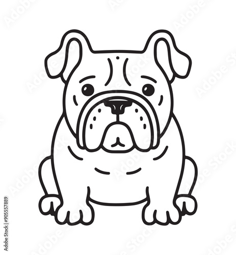 A black and white drawing of a bulldog with white background