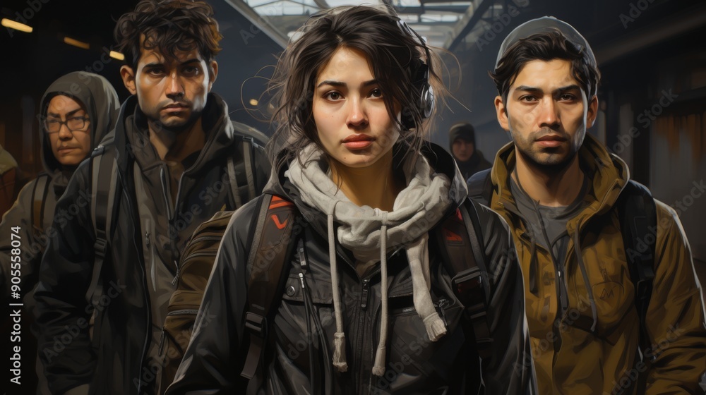 Fototapeta premium Group of People Looking Ahead in Urban Setting