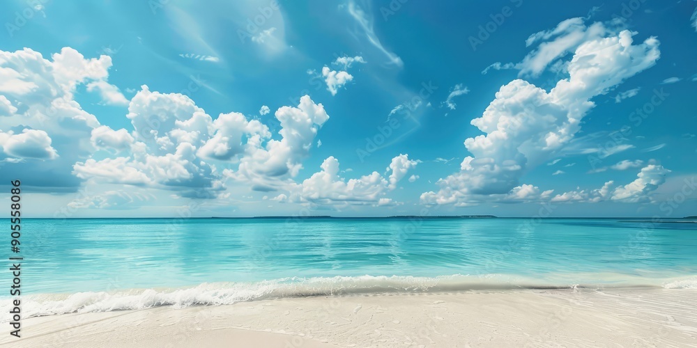 Fototapeta premium Beautiful tropical beach blue sea water against Blue. Ai generation