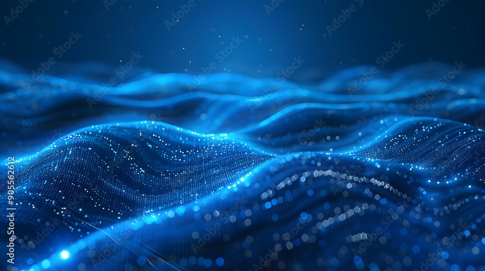 Abstract blue tech background with digital waves, network system with artificial neural connections and cyber quantum computing Abstract blue tech background with digital waves, network system with artificial neural connections and cyber quantum computing