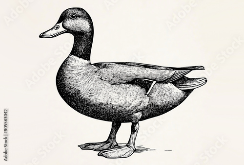 Duck, sketch. Vintage retro print, duck sketch ink pencil style drawing, linear drawing, engrave old school. Sketch artwork silhouette duck. Side view profile. Illustration