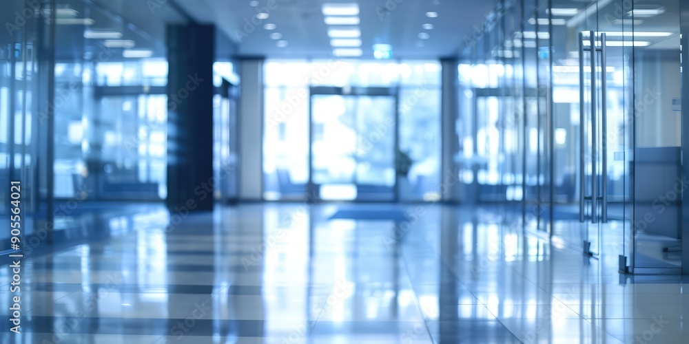 Blurry empty interior office lobby and entrance door. AI generation Blurry empty interior office lobby and entrance door. AI generation