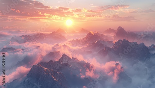 Stunning Sunrise Over Majestic Mountain Range with Clouds and Vibrant Sky