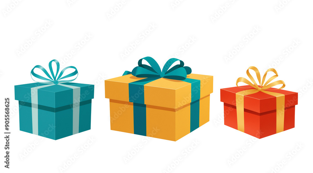 Obraz premium gift boxes retro as flat style, Christmas gifts, New Year presents or birthday presents, boxes with ribbons, illustration in flat style