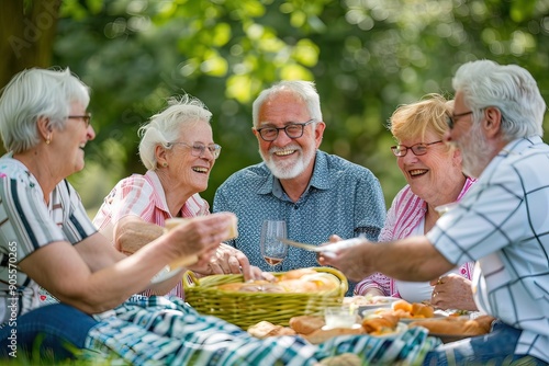 Senior friends enjoying a picnic in the park