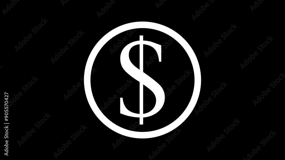 Dollar sign with circle animation on a black background. Dollar sign with circle animation on a black background.