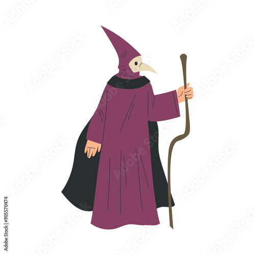 Medieval Man Plague Doctor Character in Mask in Standing Pose Vector Illustration