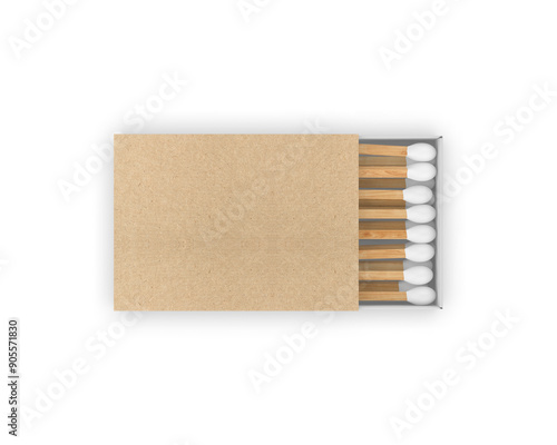 Fotografie Matchbox with match sticks packaging mockup template 3d render illustration
