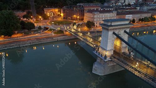 Photography Budapest The Chain Bridge and buda riverside before sunrise.