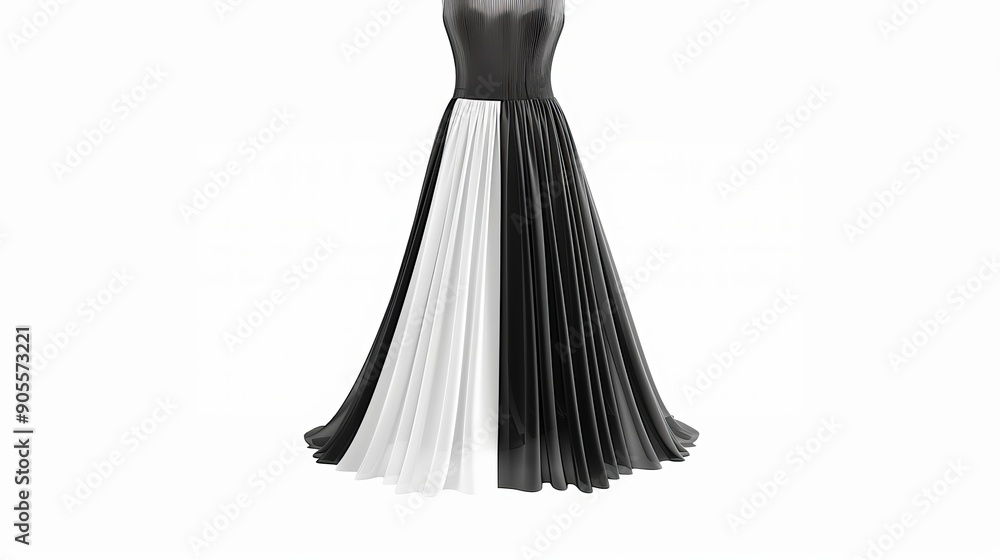 Blank black and white womens maxi skirt mockup front view 3D rendering Empty classic pleated summer gown mockup isolated Clear chiffon or fabric midi tulip skirts template Blank black and white womens maxi skirt mockup front view 3D rendering Empty classic pleated summer gown mockup isolated Clear chiffon or fabric midi tulip skirts template