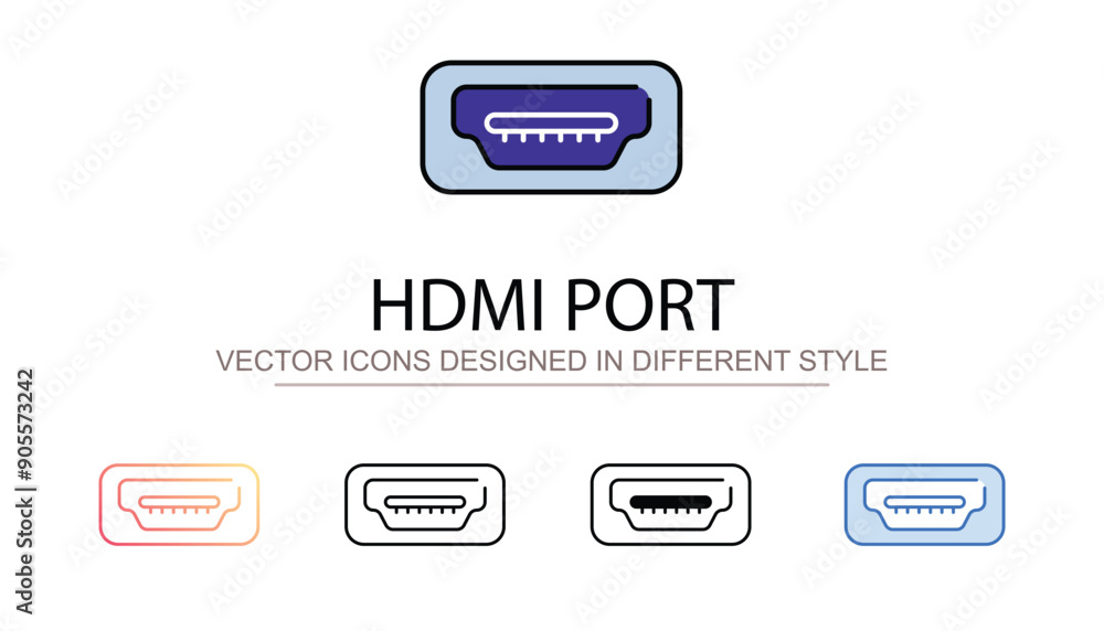 hdmi port icon design with white background stock illustration
