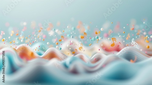 A colorful wave with many musical notes scattered throughout