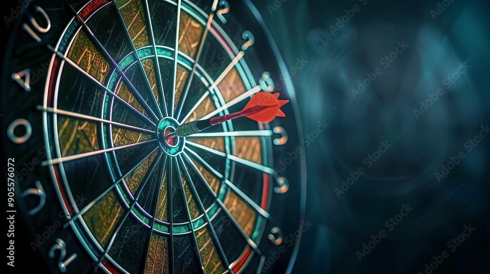 Bullseye as a business target Dart represents an opportunity and Dartboard is the target and goal symbolizing a challenge in business marketing as a concept Bullseye as a business target Dart represents an opportunity and Dartboard is the target and goal symbolizing a challenge in business marketing as a concept