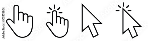 Computer mouse click cursor Black arrow icons set and loading icons. Cursor icon. Vector illustration. Mouse click cursor collection line art.