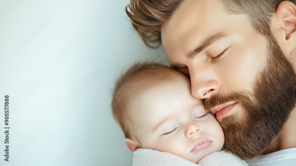 A father rocking his newborn baby to sleep, humming a gentle tune. A father rocking his newborn baby to sleep, humming a gentle tune.