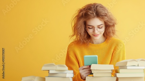 A student using her phone to access online dictionaries and research tools while studying for an exam.