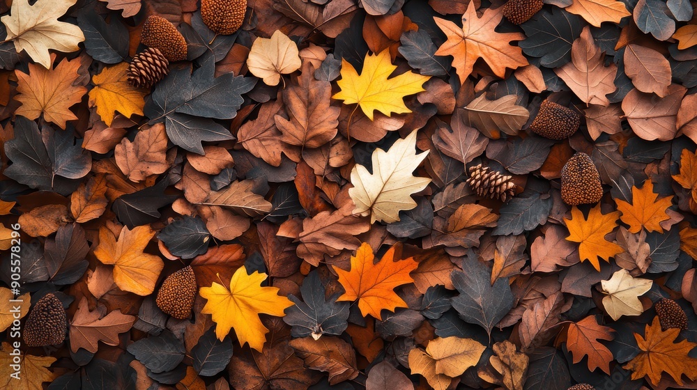 A blanket of fallen leaves in various shades of autumn hues, scattered on a forest floor, with dappled sunlight. A blanket of fallen leaves in various shades of autumn hues, scattered on a forest floor, with dappled sunlight.