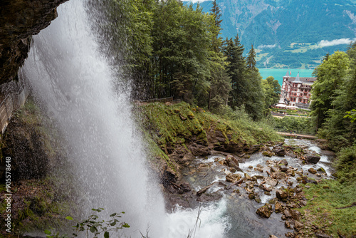 Giessbach Falls waterfall at the Lake Brienz, Switzerland photo